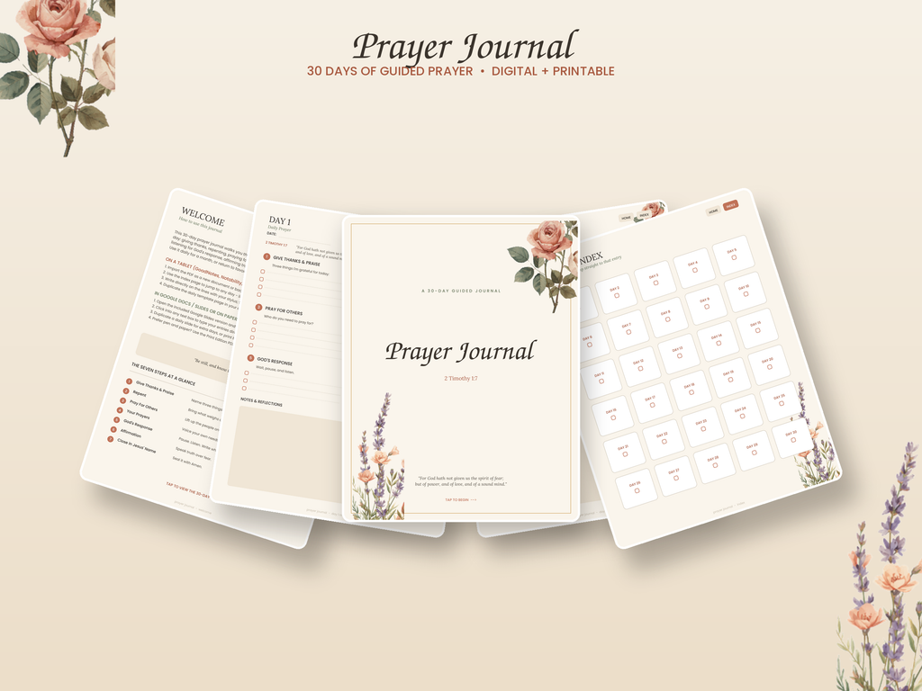 "30-Day Prayer Journal — Digital & Printable | GoodNotes, Google Slides + PDF | 7-Step Guided Devotional"